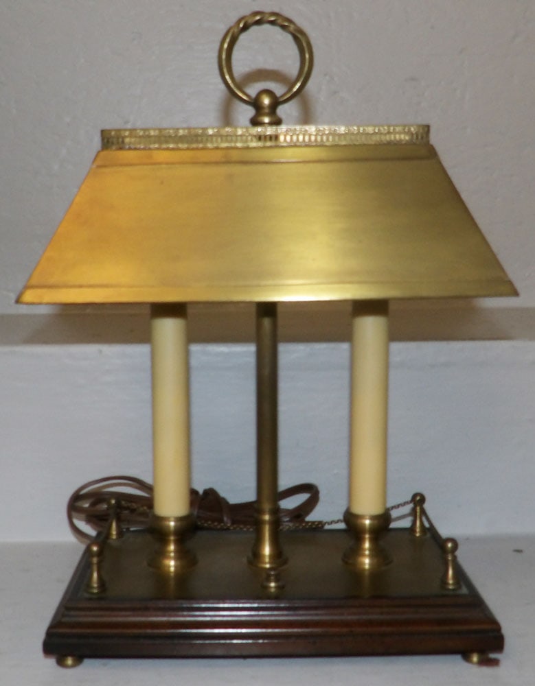 Brass & Mahogany Two Light Student Lamp (1 of 4)