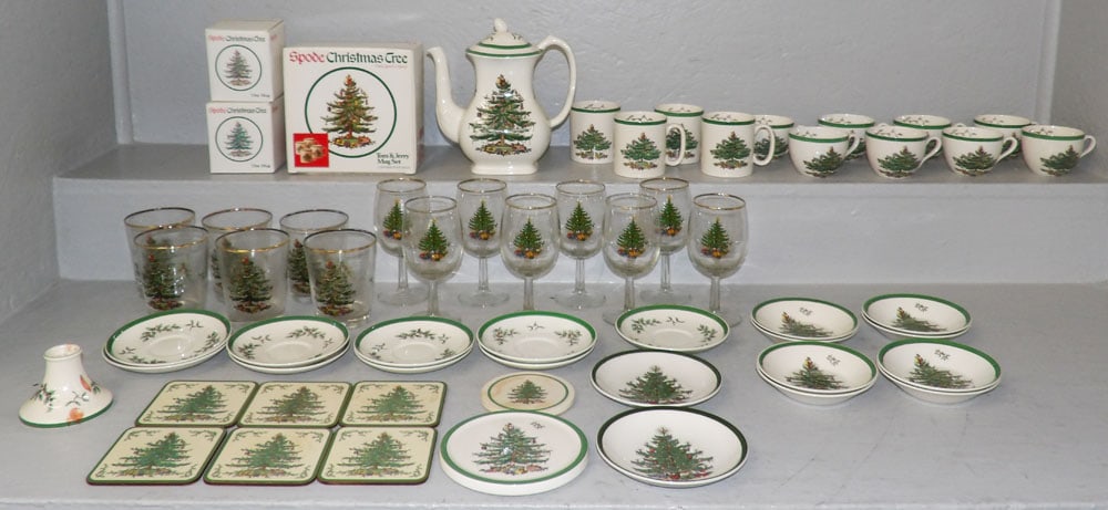 Lot of Mixed Spode & English Cuthbertson Christmas China & Glass: Lot of Mixed Spode & English Cuthbertson Christmas China & Glass. Up to 15 1/2" x 12 1/4" "ALL DESCRIPTIONS AND ANY CONDITION STATEMENT GIVEN BY LANGSTON AUCTION GALLERY ARE STRICTLY OPINIONS AND