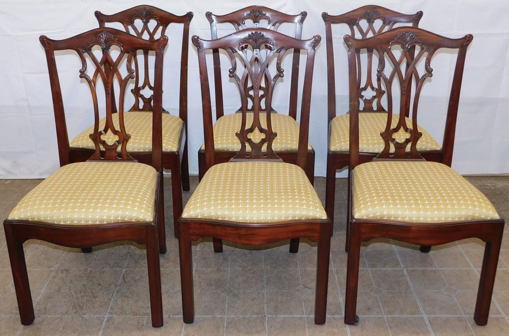 Set of Six Carved Mahogany Dining Chairs by Maitland Smith (1 of 7)