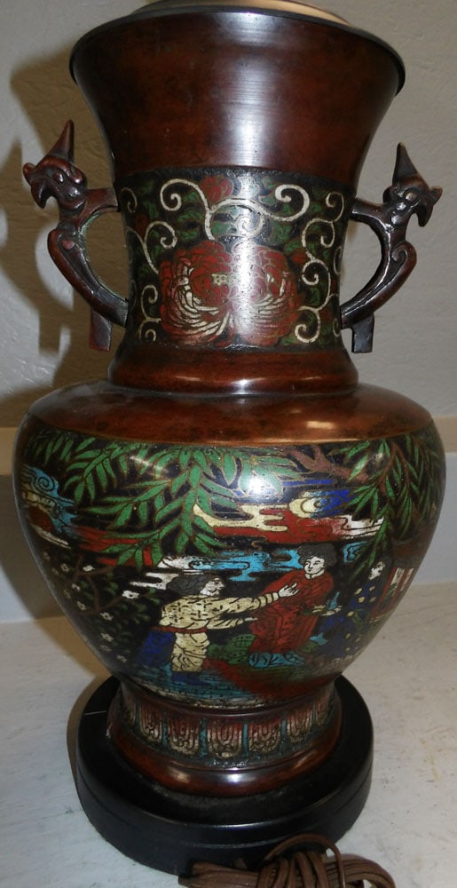 Oriental Champleve Urn Made Into Lamp - 2