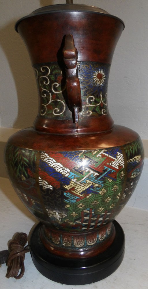 Oriental Champleve Urn Made Into Lamp - 3
