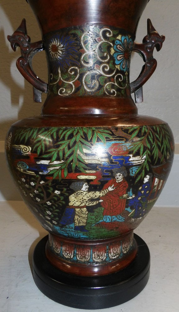 Oriental Champleve Urn Made Into Lamp - 4