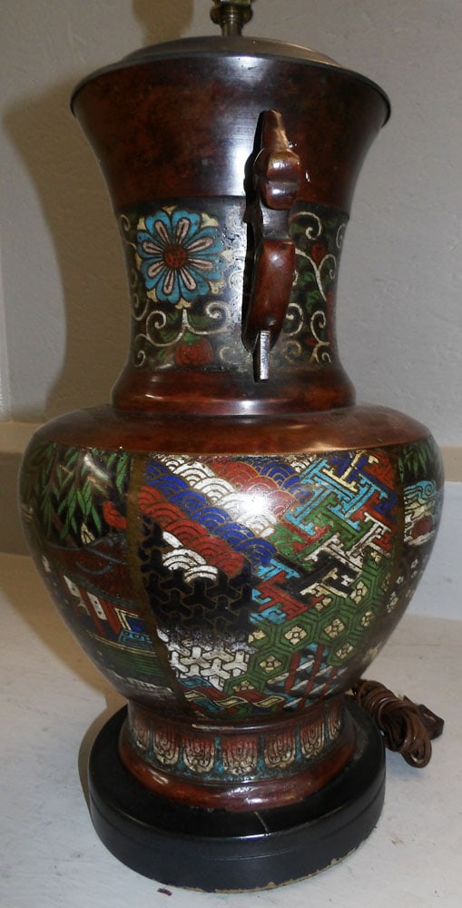 Oriental Champleve Urn Made Into Lamp - 5