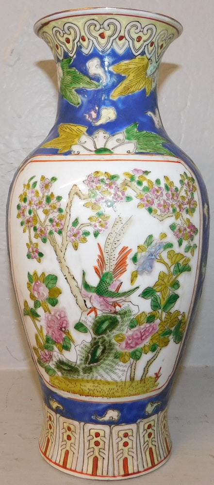 Oriental Paint Decorated Porcelain Vase with Bird Motif (1 of 4)