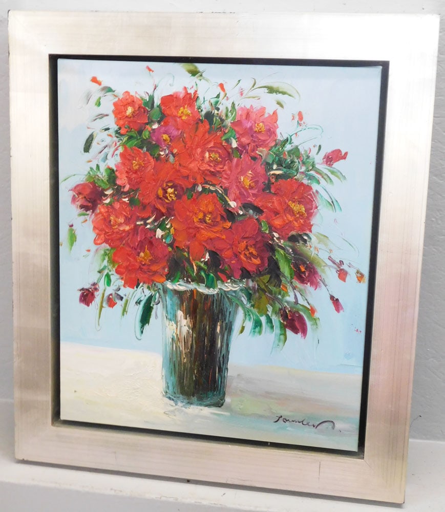 Framed Impasto Oil on Canvas Red Floral Still Life Artist Signed: Framed Impasto Oil on Canvas Red Floral Still Life Artist Signed . 30 1/4" x 26 1/4" "ALL DESCRIPTIONS AND ANY CONDITION STATEMENT GIVEN BY LANGSTON AUCTION GALLERY ARE STRICTLY OPINIONS AND