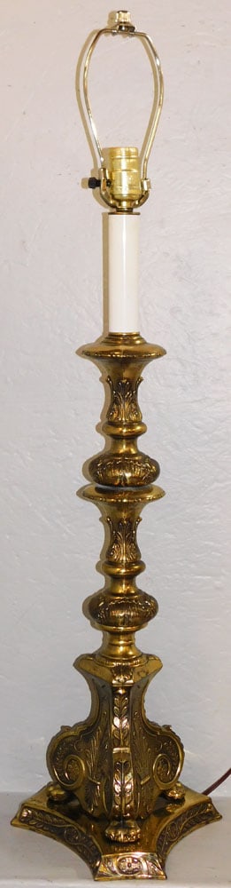 Ornate Gilded Metal Pricket Candlestick Form Pedestal Lamp (1 of 4)