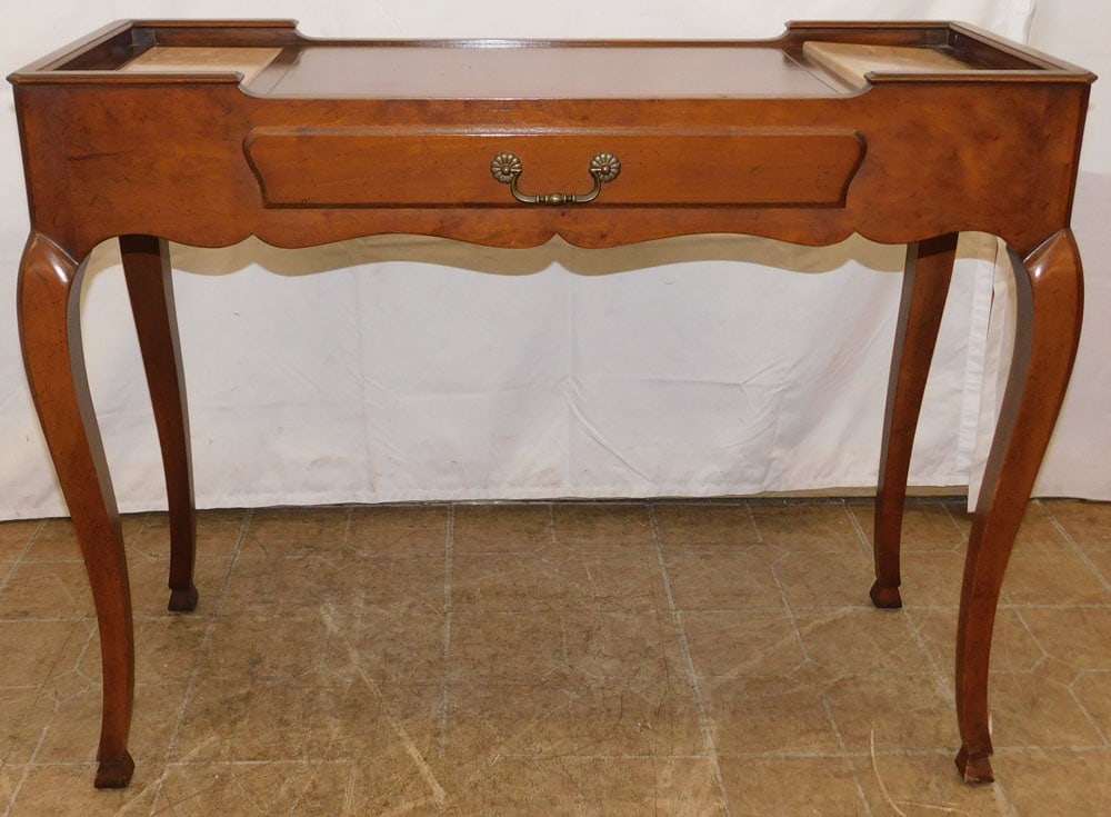 Cherry Marble Top One Drawer French Provincial Console: Cherry Marble Top One Drawer French Provincial Console . 30 1/4" H 38 1/2" W 15 1/2" D "ALL DESCRIPTIONS AND ANY CONDITION STATEMENT GIVEN BY LANGSTON AUCTION GALLERY ARE STRICTLY OPINIONS AND