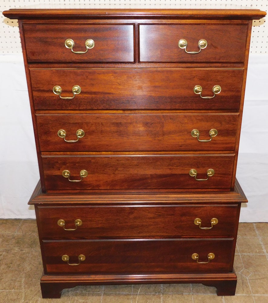 Mahogany Two Over Five Drawer Chest: Mahogany Two Over Five Drawer Chest . 53" H 37" W 18 3/4" D "ALL DESCRIPTIONS AND ANY CONDITION STATEMENT GIVEN BY LANGSTON AUCTION GALLERY ARE STRICTLY OPINIONS AND LANGSTON'S SHALL HAVE NO