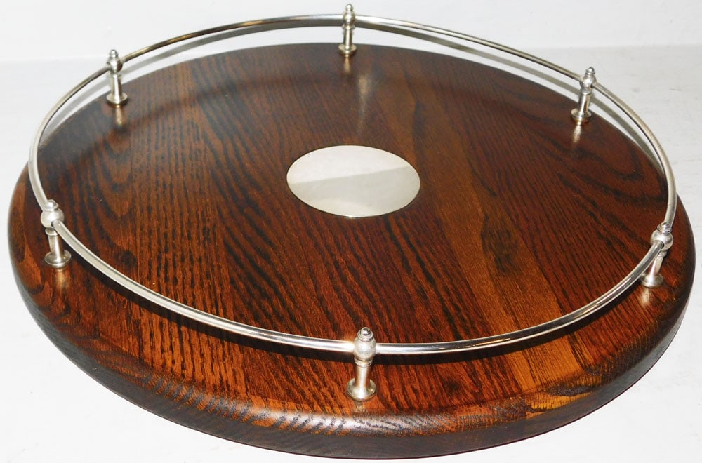 Round Oak & Silverplated Gallery Tray by Towle (1 of 4)