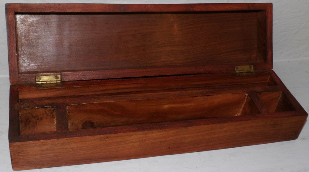 Lift Top Rectangular Teak Wood Pen Box - 2