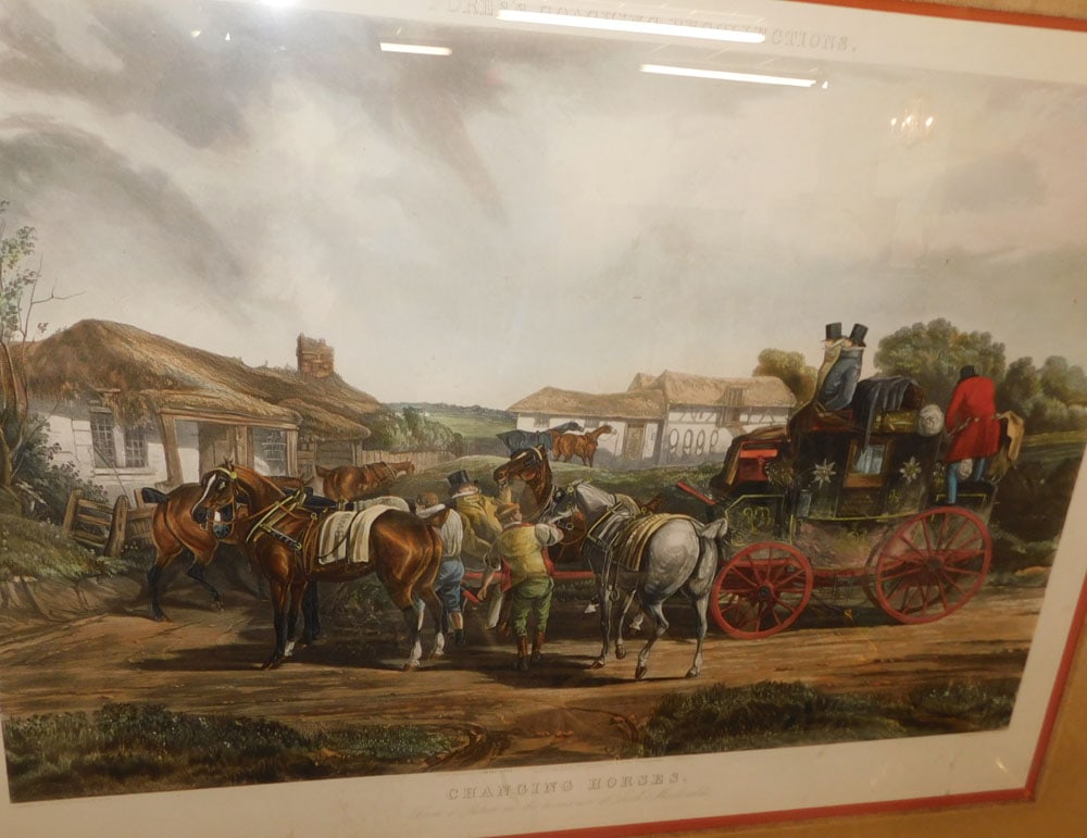 Framed Colored Engraving Titled "Changing Horses" - 2