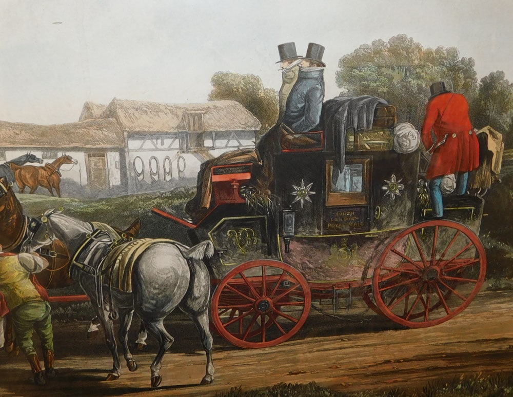 Framed Colored Engraving Titled "Changing Horses" - 6