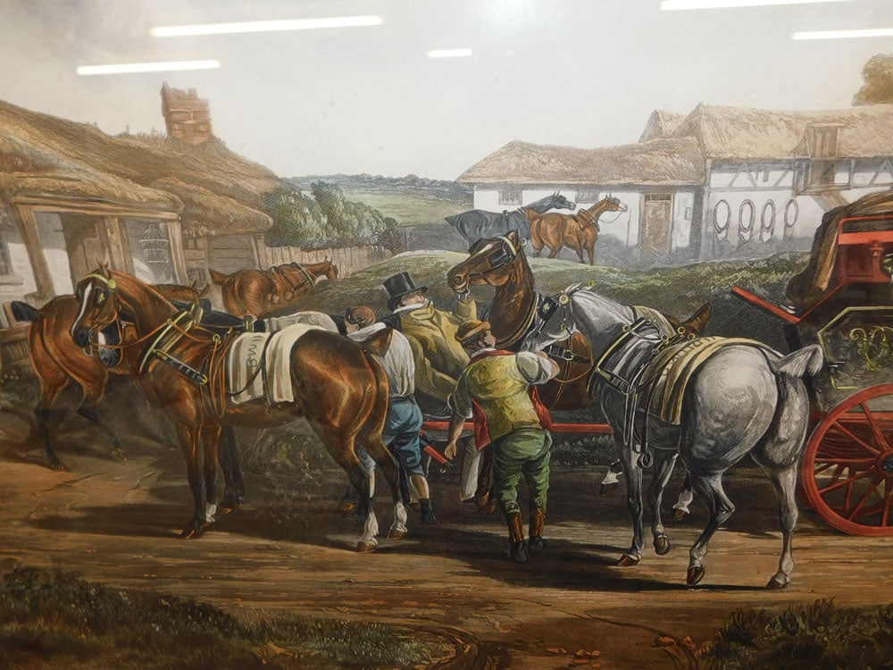 Framed Colored Engraving Titled "Changing Horses" - 7