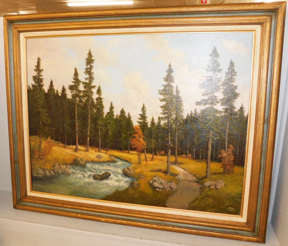 Framed Oil on Canvas River Scene (1 of 4)