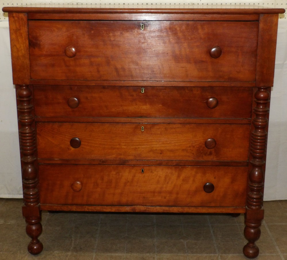 19th Century Cherry Four Drawer Chest: 19th Century Cherry Four Drawer Chest . 46 1/2" H 46" W 21 1/2" D "ALL DESCRIPTIONS AND ANY CONDITION STATEMENT GIVEN BY LANGSTON AUCTION GALLERY ARE STRICTLY OPINIONS AND LANGSTON'S SHALL HAVE NO