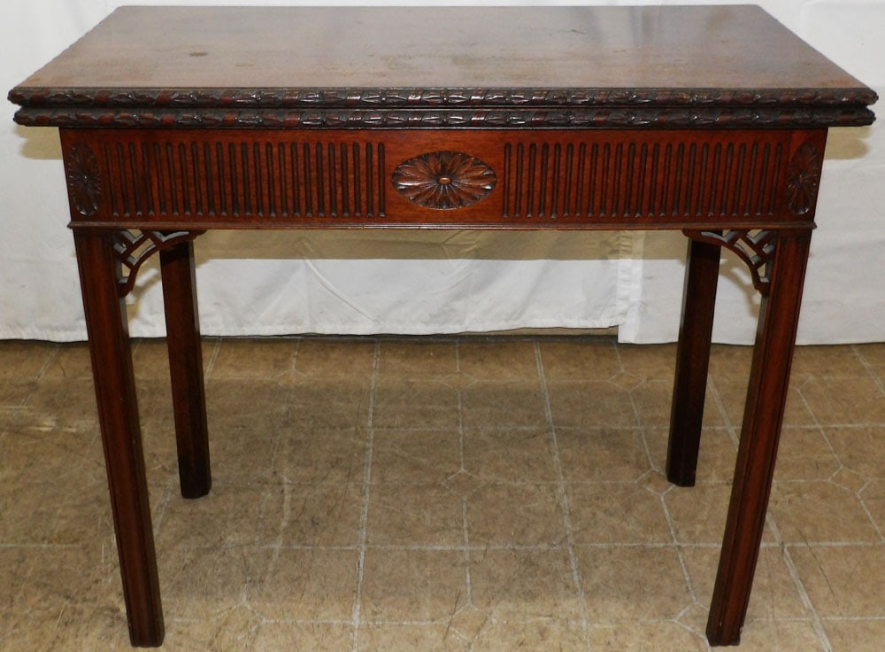 19th Century Mahogany Fold Over Top One Drawer Game Table: 19th Century Mahogany Fold Over Top One Drawer Game Table . 29" H 34" W 17" D "ALL DESCRIPTIONS AND ANY CONDITION STATEMENT GIVEN BY LANGSTON AUCTION GALLERY ARE STRICTLY OPINIONS AND LANGSTON'S SHALL