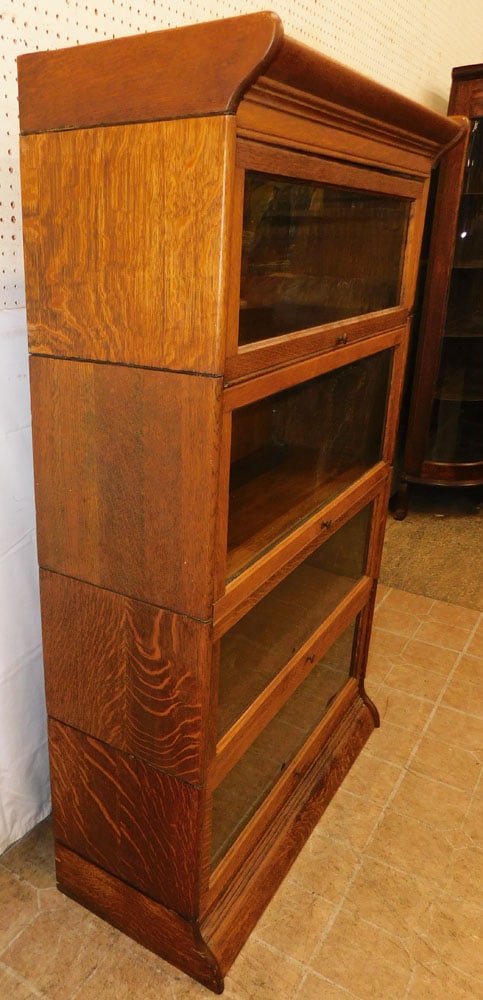 Antique Oak Four Section Barrister Bookcase - 2