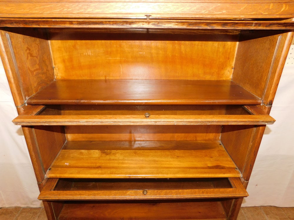 Antique Oak Four Section Barrister Bookcase - 4