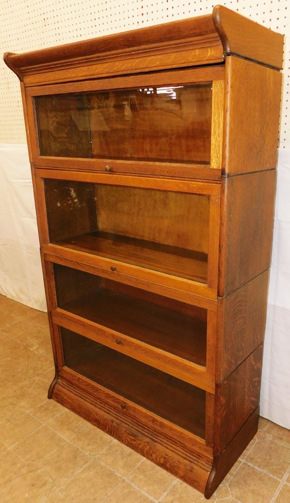 Antique Oak Four Section Barrister Bookcase - 6