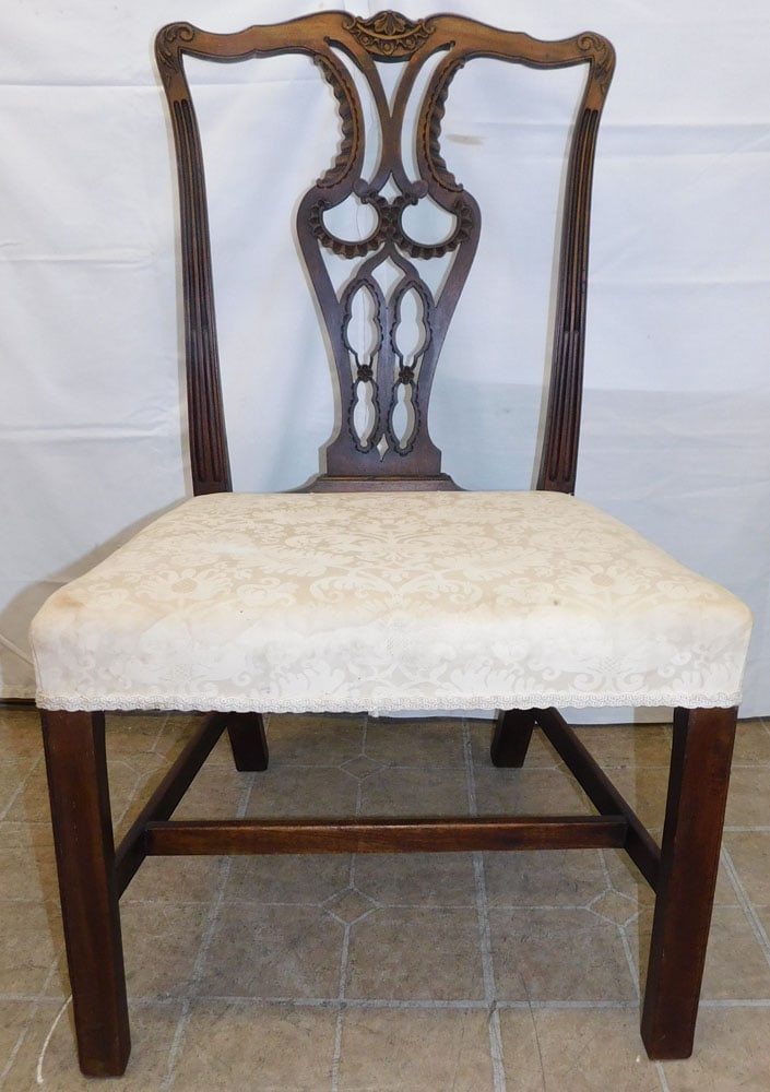 Carved Mahogany & Upholstered Seat Side Chair (1 of 6)