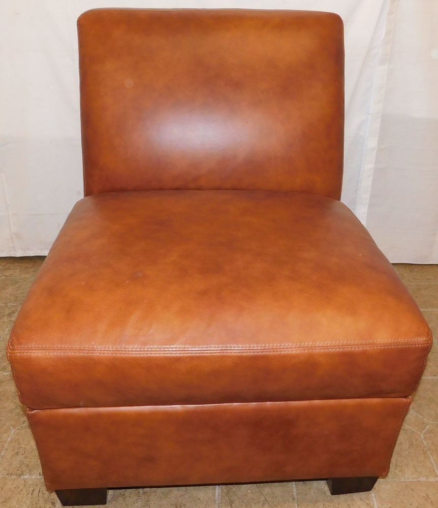 Modern Leather Upholstered Chair by Palatial Furniture: Modern Leather Upholstered Chair by Palatial Furniture . 32 1/4" H 26" W 34" D "ALL DESCRIPTIONS AND ANY CONDITION STATEMENT GIVEN BY LANGSTON AUCTION GALLERY ARE STRICTLY OPINIONS AND LANGSTON'S
