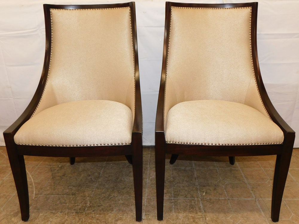 Pair of Modern Mahogany & Upholstered Chairs by Lexington Home Brands: Pair of Modern Mahogany & Upholstered Chairs by Lexington Home Brands . 40 1/2" H 23 1/2" W 27" D "ALL DESCRIPTIONS AND ANY CONDITION STATEMENT GIVEN BY LANGSTON AUCTION GALLERY ARE STRICTLY OPINIONS