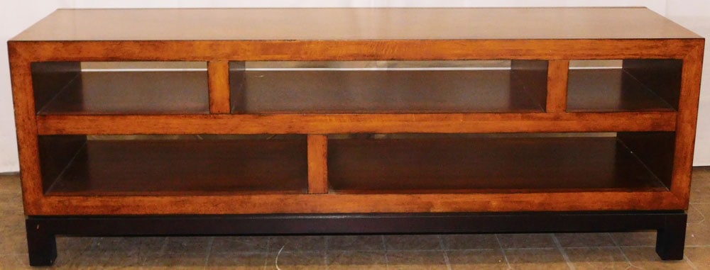 Modern Mahogany Console: Modern Mahogany Console . 22 1/2" H 64" W 18" D "ALL DESCRIPTIONS AND ANY CONDITION STATEMENT GIVEN BY LANGSTON AUCTION GALLERY ARE STRICTLY OPINIONS AND LANGSTON'S SHALL HAVE NO RESPONSIBILITY FOR