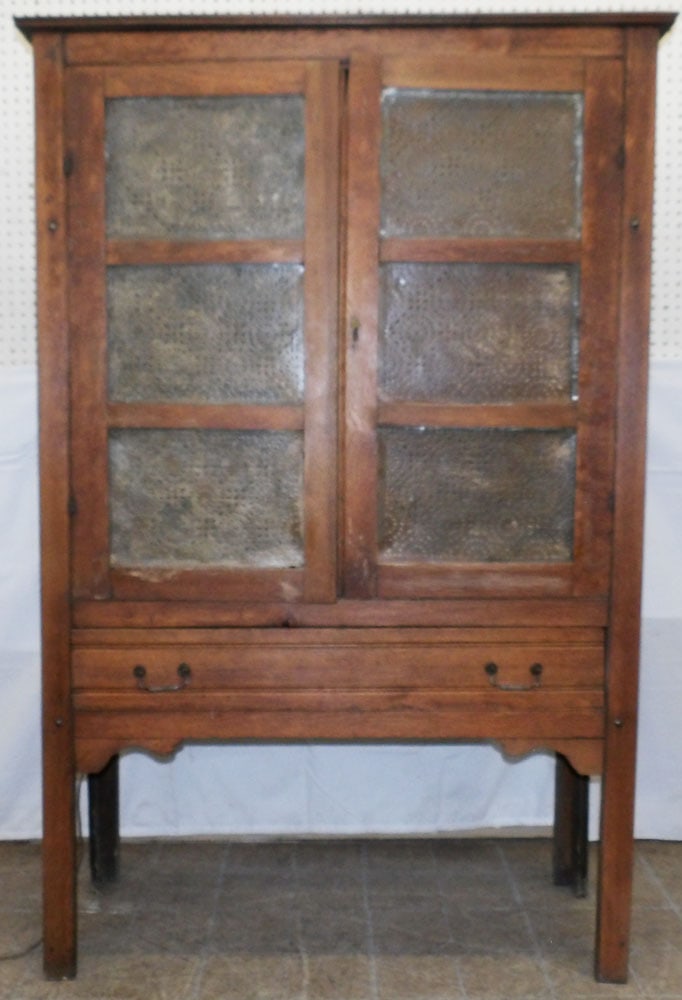 Antique Oak Punch Tin Pie Safe: Antique Oak Punch Tin Pie Safe . 63 3/4" H 42" W 15 3/4" D "ALL DESCRIPTIONS AND ANY CONDITION STATEMENT GIVEN BY LANGSTON AUCTION GALLERY ARE STRICTLY OPINIONS AND LANGSTON'S SHALL HAVE NO