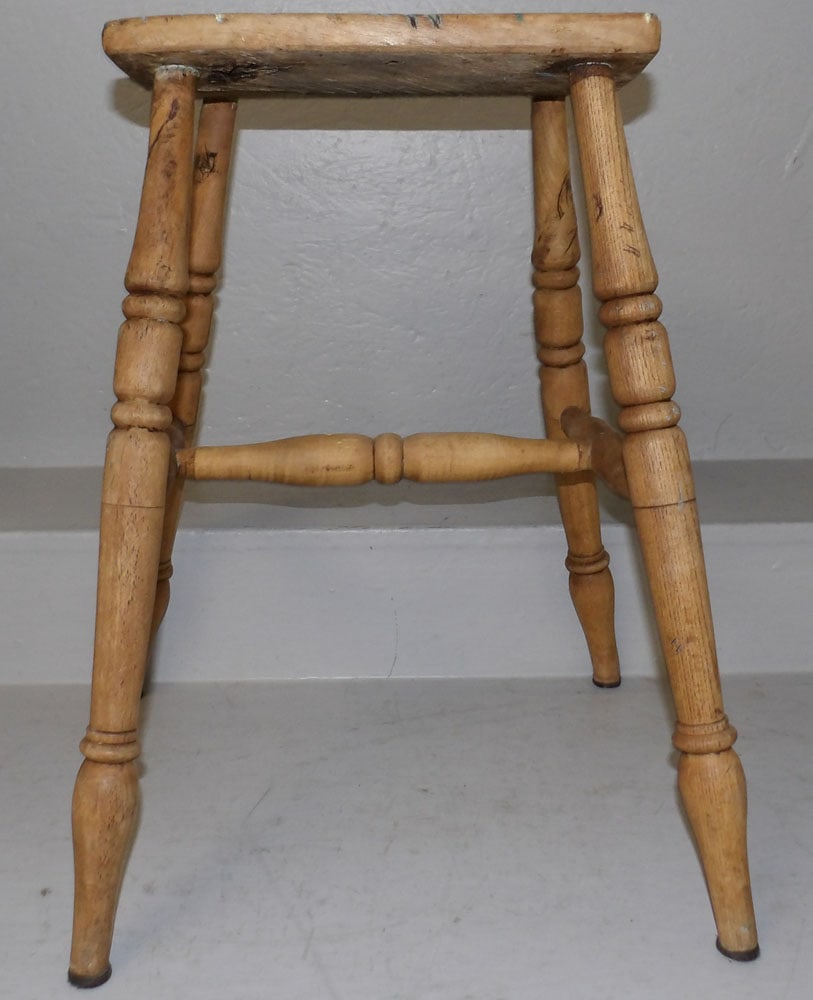 Antique Elm Wood Stretcher Base Stool (1 of 6)