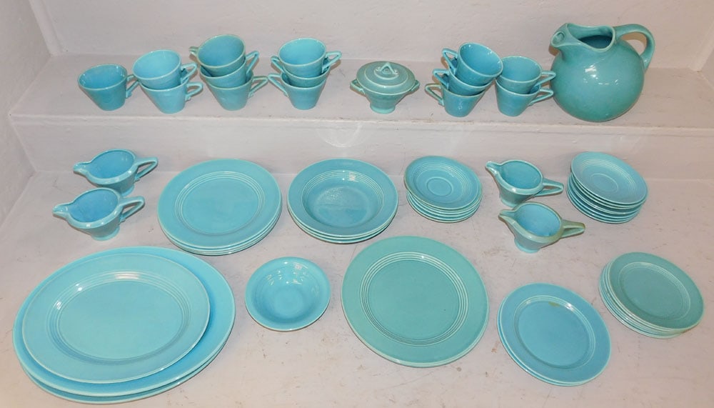 Fifty Six Pieces of Vintage Fiesta Ware: Fifty Six Pieces of Vintage Fiesta Ware. Up to 13 1/2" x 10 1/2" "ALL DESCRIPTIONS AND ANY CONDITION STATEMENT GIVEN BY LANGSTON AUCTION GALLERY ARE STRICTLY OPINIONS AND LANGSTON'S SHALL HAVE NO