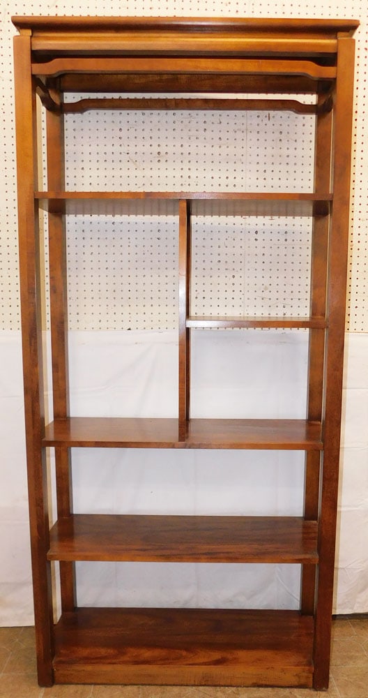 Modern Cherry Etagere: Modern Cherry Etagere . 76 1/4" H 35 3/4" W 14" D "ALL DESCRIPTIONS AND ANY CONDITION STATEMENT GIVEN BY LANGSTON AUCTION GALLERY ARE STRICTLY OPINIONS AND LANGSTON'S SHALL HAVE NO RESPONSIBILITY FOR 