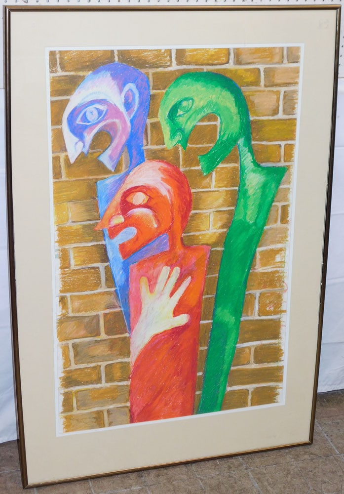 Large Mid Century Modern Abstract Watercolor by Everett Leo Swinson, Norfolk, VA: Large Mid Century Modern Abstract Watercolor by Everett Leo Swinson, Norfolk, VA. 51 1/2" x 35" "ALL DESCRIPTIONS AND ANY CONDITION STATEMENT GIVEN BY LANGSTON AUCTION GALLERY ARE STRICTLY OPINIONS