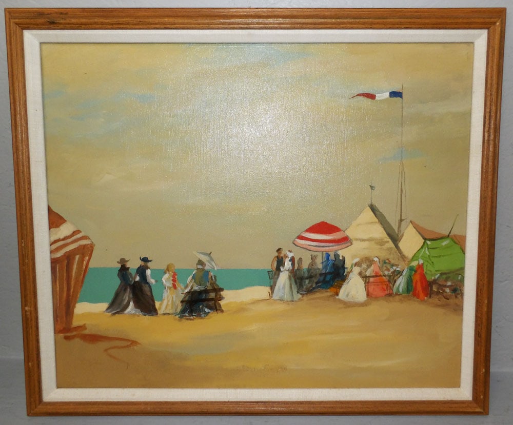 Framed Oil on Canvas of a French Beach Scene: Framed Oil on Canvas of a French Beach Scene . 23 3/4" x 27 3/4" "ALL DESCRIPTIONS AND ANY CONDITION STATEMENT GIVEN BY LANGSTON AUCTION GALLERY ARE STRICTLY OPINIONS AND LANGSTON'S SHALL HAVE NO RESP