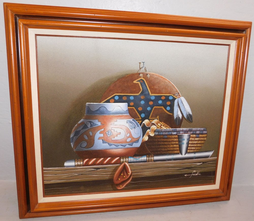 Framed Native American Sand Art on Canvas Artist Signed: Framed Native American Sand Art on Canvas Artist Signed . 26 1/4" x 30 1/4" "ALL DESCRIPTIONS AND ANY CONDITION STATEMENT GIVEN BY LANGSTON AUCTION GALLERY ARE STRICTLY OPINIONS AND LANGSTON'S SHALL H