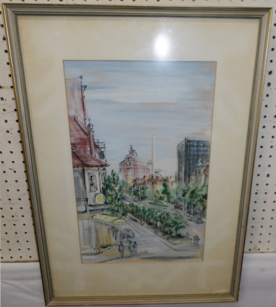 Framed Pastel & Ink Painting of Street Scene Artist Signed: Framed Pastel & Ink Painting of Street Scene Artist Signed . 29 3/4" x 21" "ALL DESCRIPTIONS AND ANY CONDITION STATEMENT GIVEN BY LANGSTON AUCTION GALLERY ARE STRICTLY OPINIONS AND LANGSTON'S SHALL HA