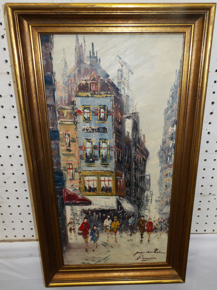 Framed Oil on Canvas French Street Scene Artist Signed: Framed Oil on Canvas French Street Scene Artist Signed . 27 3/4" x 15 3/4" "ALL DESCRIPTIONS AND ANY CONDITION STATEMENT GIVEN BY LANGSTON AUCTION GALLERY ARE STRICTLY OPINIONS AND LANGSTON'S SHALL