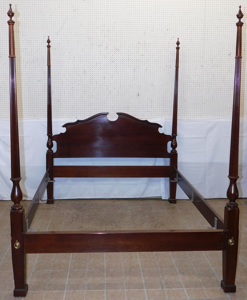 Cherry Reeded Four Post Queen Size Bed with Rails (1 of 6)