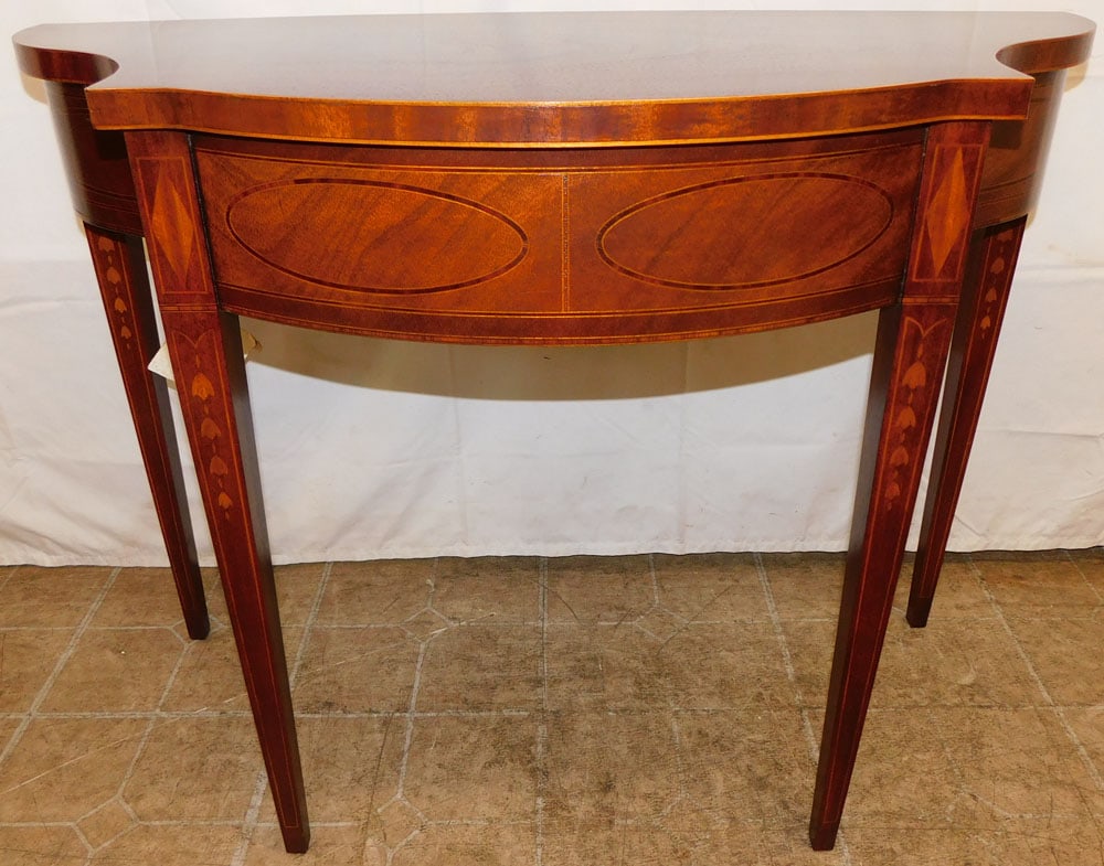 Mahogany Bell Flower Inlaid Serpentine Front Console by Baker Historic Charleston (1 of 6)