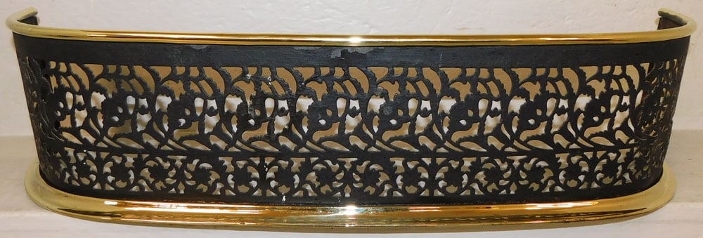 Antique Polished Brass & Painted Metal Open Work Fireplace Fender (1 of 3)