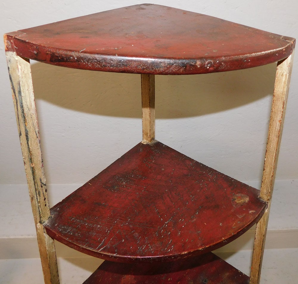 Antique Painted Pine Primitive Three Tier Corner Stand - 2