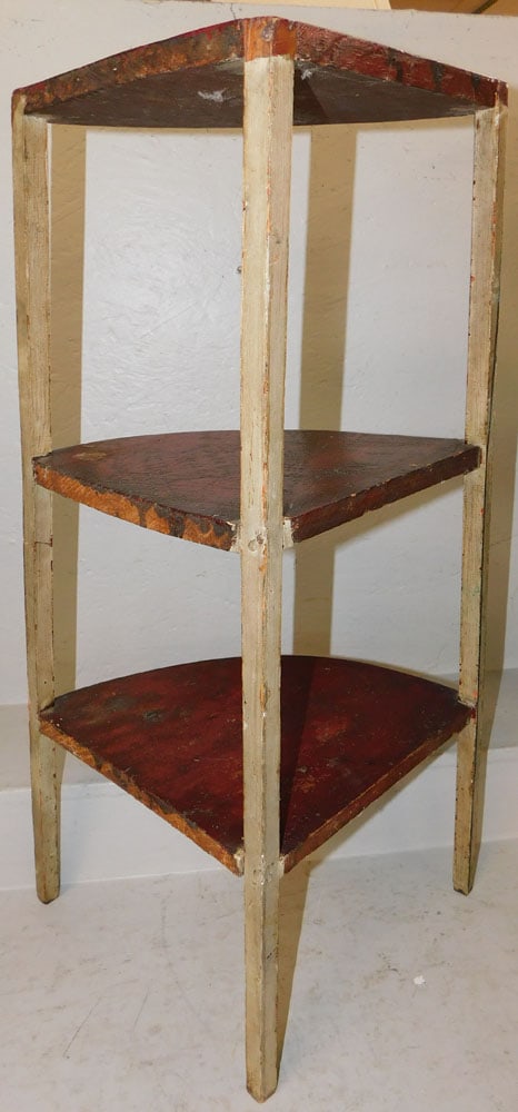 Antique Painted Pine Primitive Three Tier Corner Stand - 4