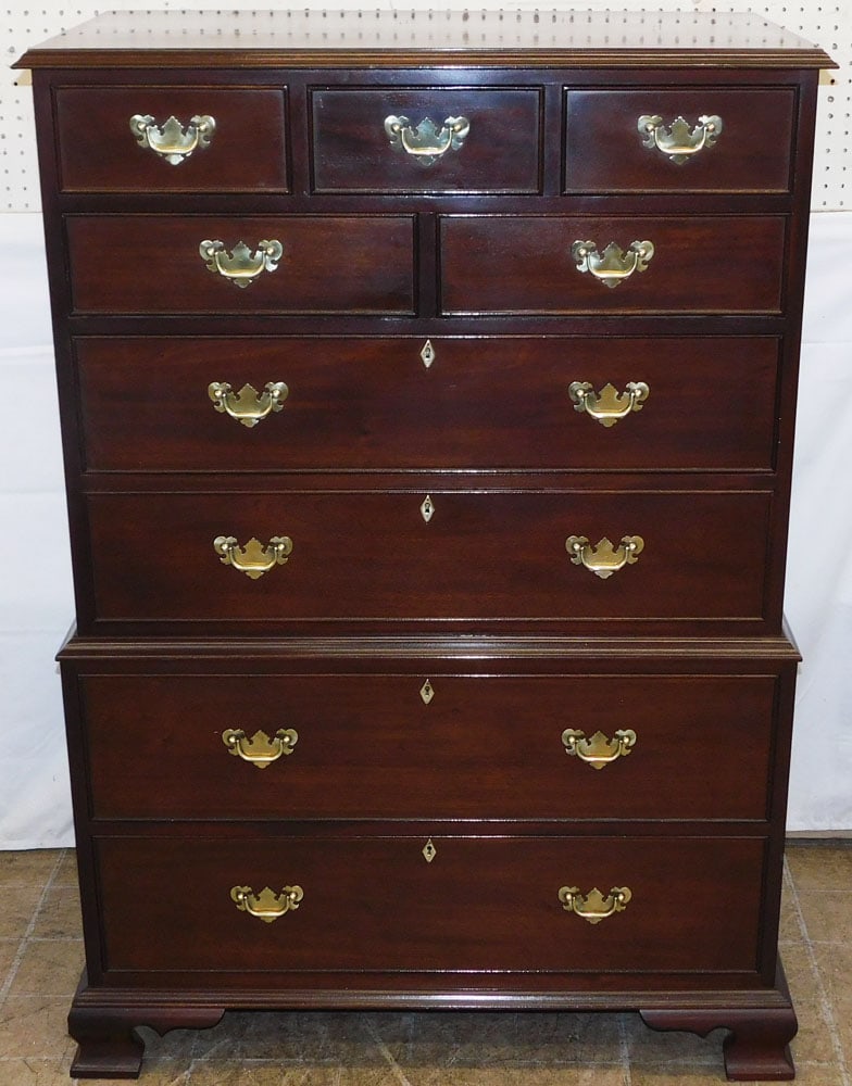 Mahogany Three Over Two Over Four Drawer Chest by Craftique: Mahogany Three Over Two Over Four Drawer Chest by Craftique . 54 1/4" H 37" W 20 3/4" D "ALL DESCRIPTIONS AND ANY CONDITION STATEMENT GIVEN BY LANGSTON AUCTION GALLERY ARE STRICTLY OPINIONS AND