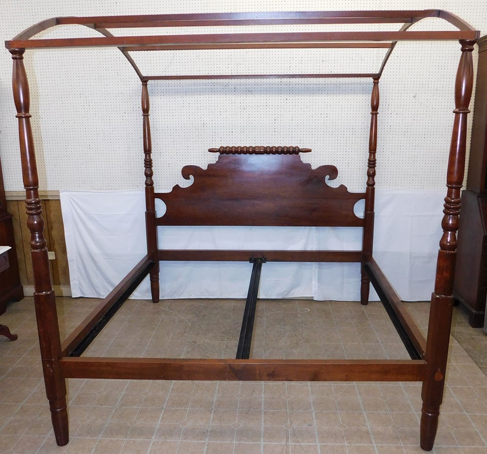 Antique Walnut King Size Bed with Canopy & Rails (1 of 7)