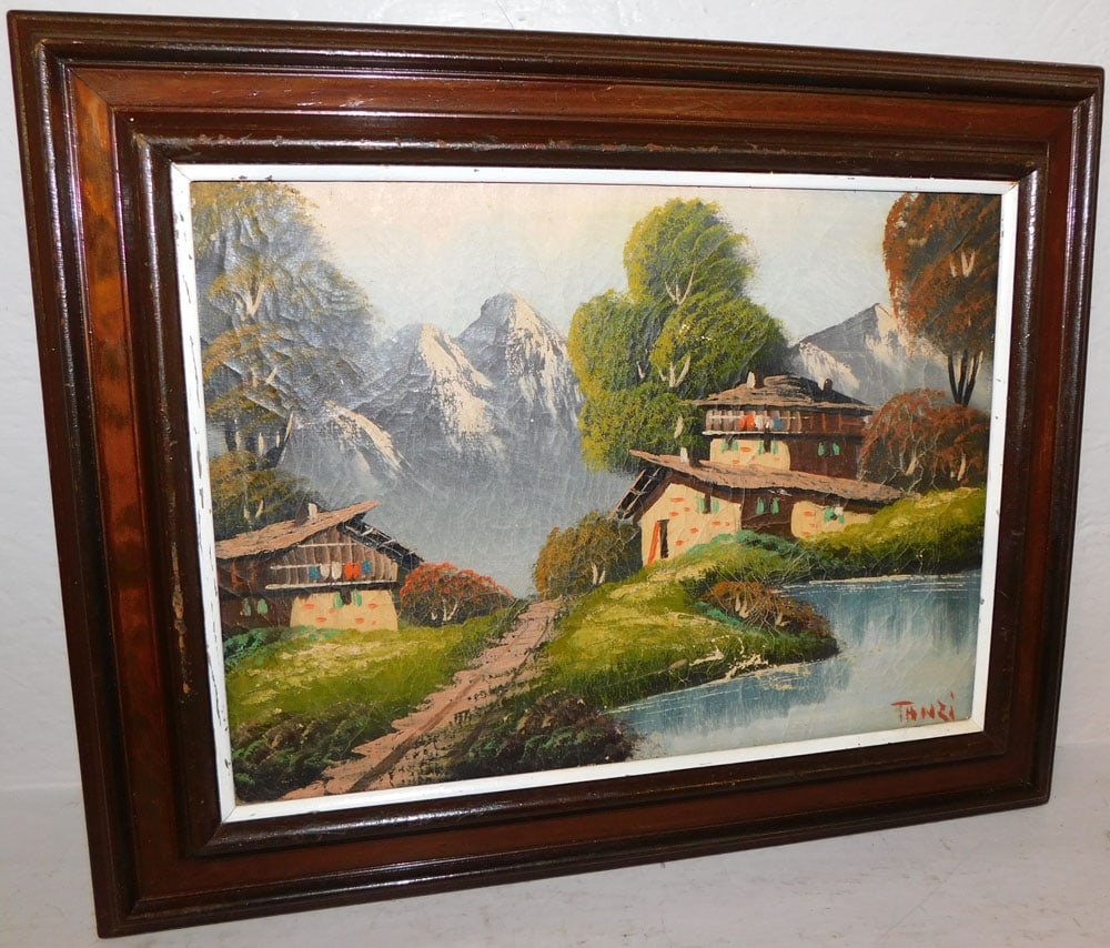 Framed Oil on Canvas Alpine Scene Artist Signed (1 of 4)
