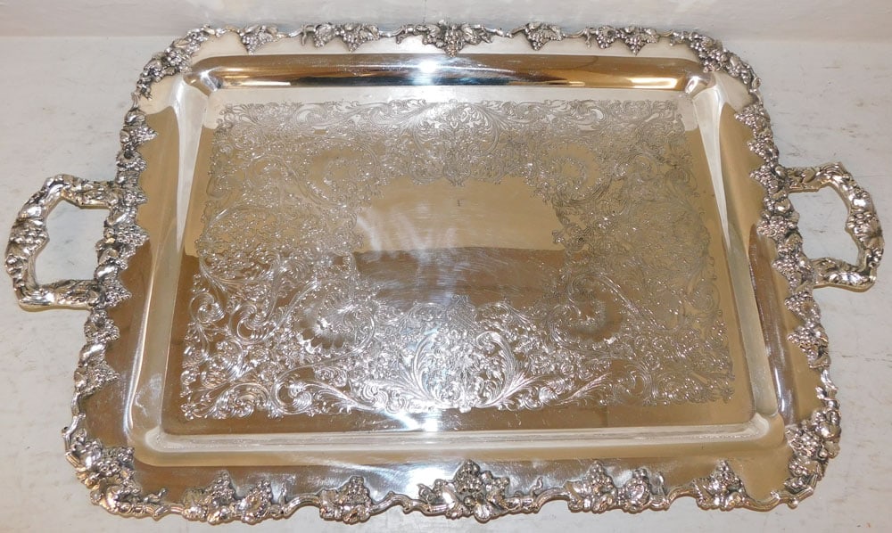 Silverplated Serving Tray with Grape & Cable Border (1 of 3)