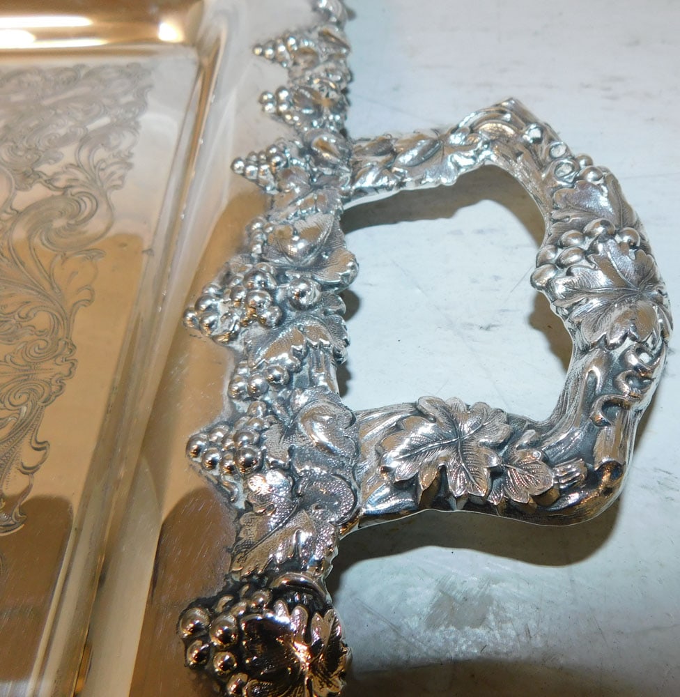 Silverplated Serving Tray with Grape & Cable Border - 2