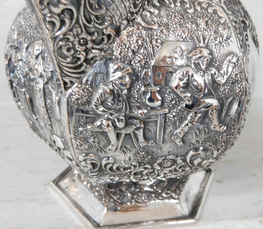 Dutch Silver on Copper Embossed Pitcher - 4