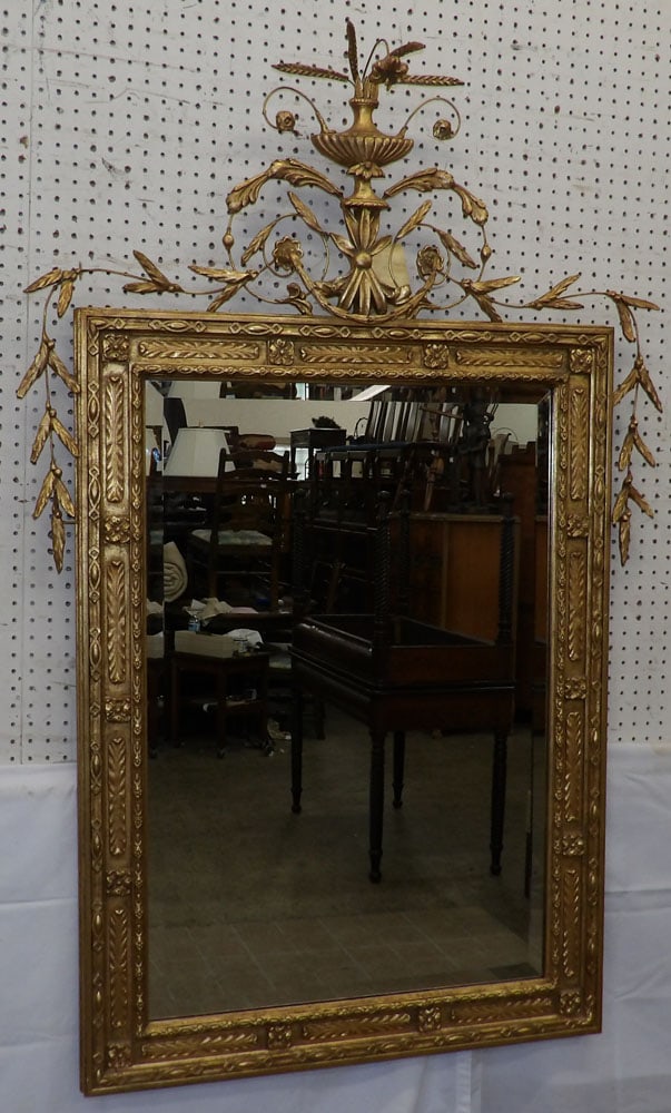 Gilded Frame Bevel Edge Mirror with Floral & Urn Crest (1 of 5)