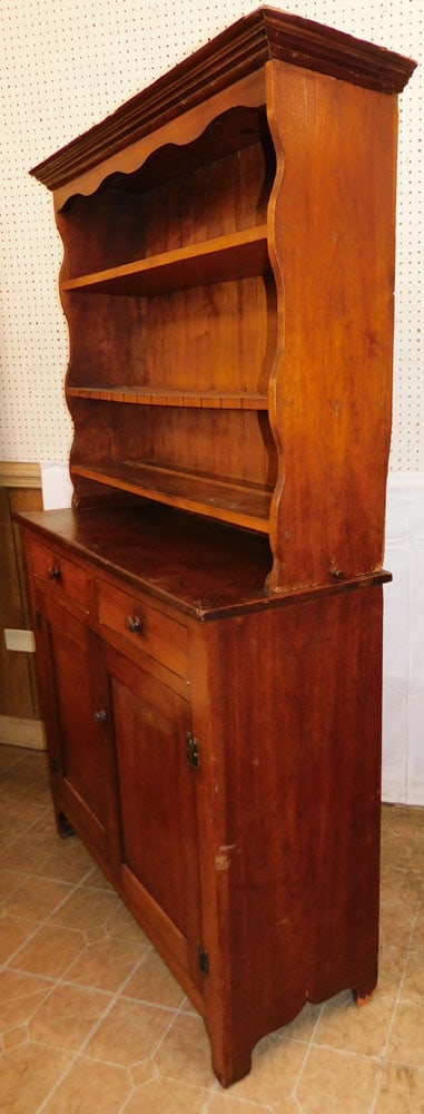 Antique Two Piece Walnut Step Back Cupboard - 4