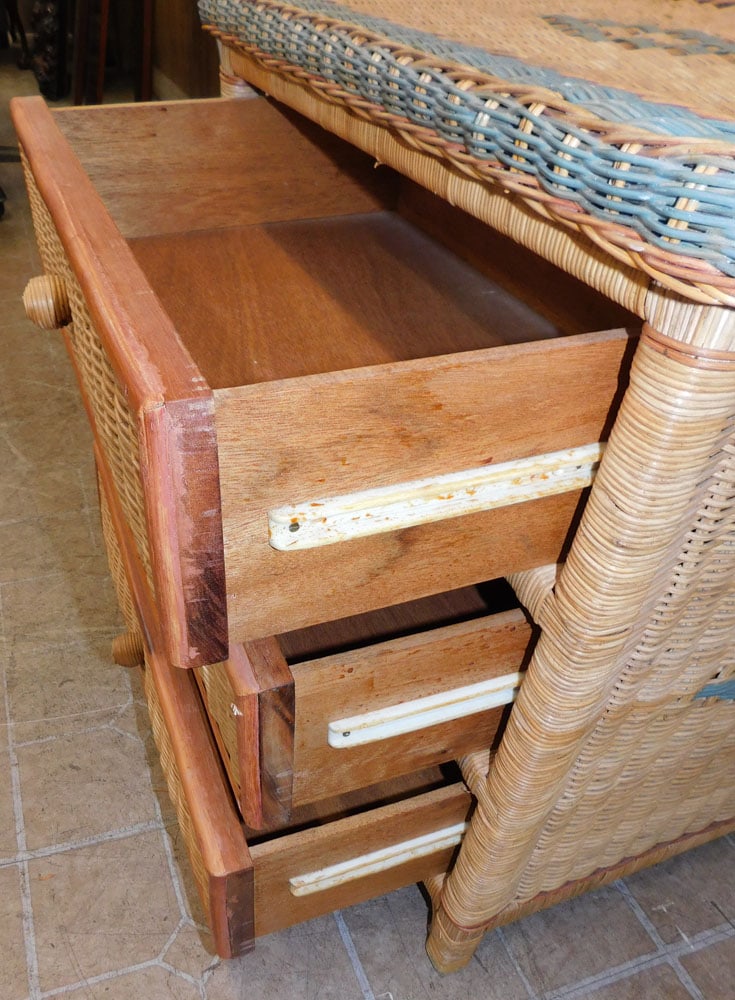 Painted Wicker Three Drawer Night Stand - 3